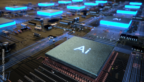AI (Artificial Intelligence) technology,CPU Concept with Circuit Board.3D rendering.