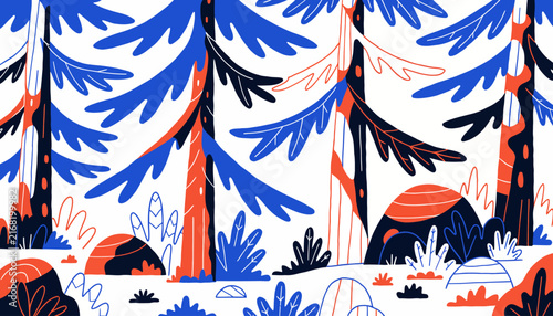 whimsical forest illustration with trees and foliage