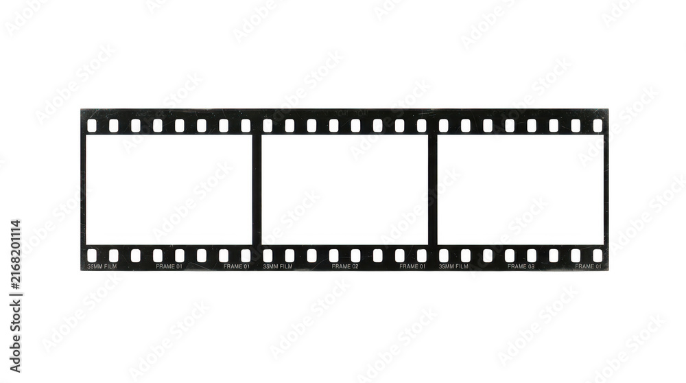 Fototapeta premium Vintage 35mm film strip with three empty frames isolated on transparent background