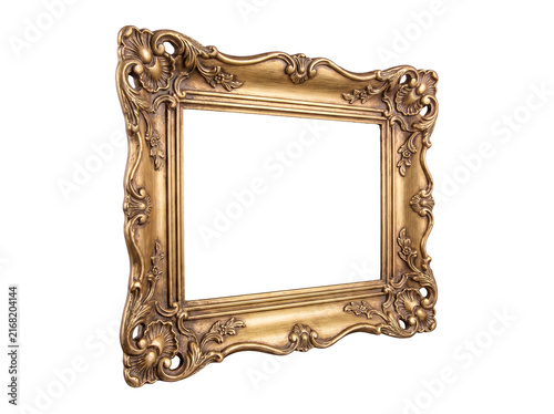Фотография Ornate antique golden picture frame with elaborate Baroque carvings, isolated on a transparent background