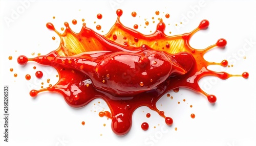 Close-Up of Swirled Red Ketchup with Pepper Flakes on White Background for Culinary and Food Photography