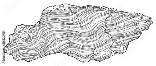 Isolated cross-section of striated sedimentary rock