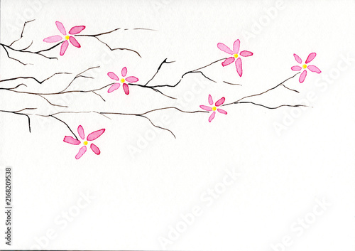cherry blossoms, authentisches Aquarell, mit Textfreiraum, handgemalt
