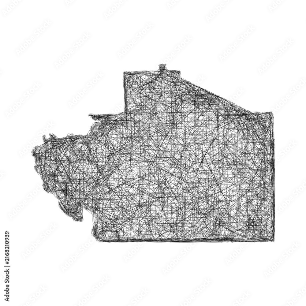 Fototapeta premium Black and white sketch Macon County (Alabama) outline map design