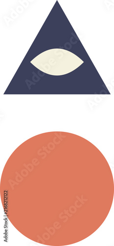 Minimalist geometric Eye of Providence featuring a dark blue triangle and a terracotta circle illustration