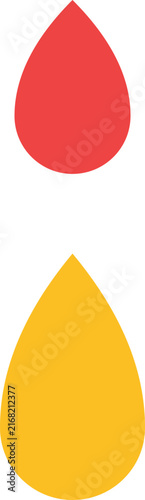 Minimalist flat graphic design featuring two geometric droplet shapes representing red and yellow flame fire illustration