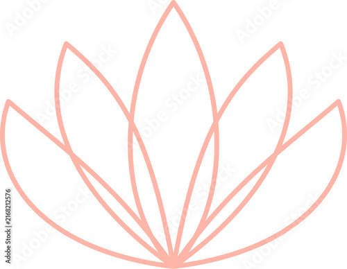 Minimalist peach pink geometric lotus flower line art symbol for wellness and yoga branding graphic illustration