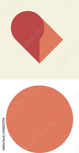 Red geometric heart icon above a solid orange circle on a minimalist cream background illustration