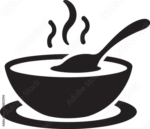 Steaming hot bowl of soup with a spoon representing comfort food and healthy warm meals