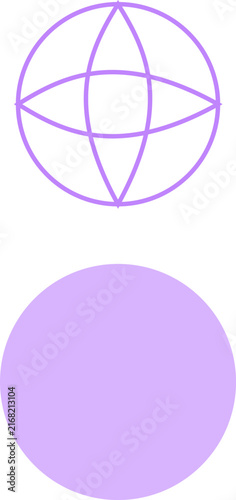 Minimalist lavender geometric mandala symbol and solid circle set against a clean white background flat illustration