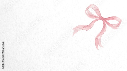 Pink Watercolor Bow on Textured White Background ribbon