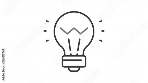 Animated glowing lightbulb outline icon. Strategy animation. Releasing innovative business ideas. Insight during corporate brainstorm. Flat line motion graphic loop on transparent white