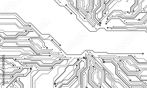 Abstract grey circuit board technology connected lines electronics elements computer motherboard chip processor semiconductor digital on white background vector