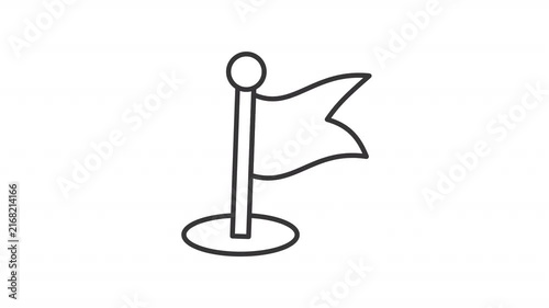 Animated flag on pole outline icon. Achievement animation. Marking important point reaching. Business success strategy. Achievement reward. Flat line motion graphic loop on transparent white