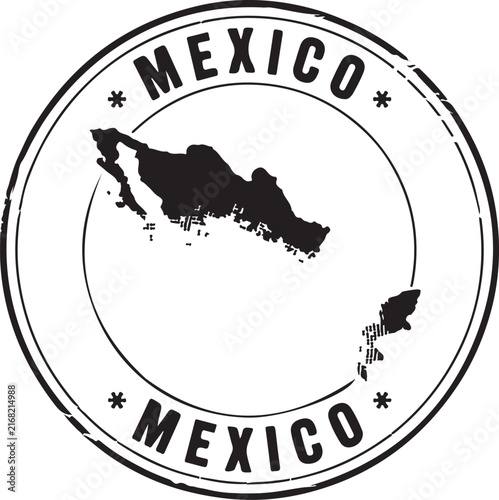 Vintage style round stamp seal featuring the silhouette map of Mexico and country name text