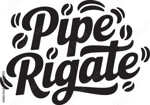 Decorative typography design for Pipe Rigate pasta featuring elegant calligraphy style and coffee bean accents