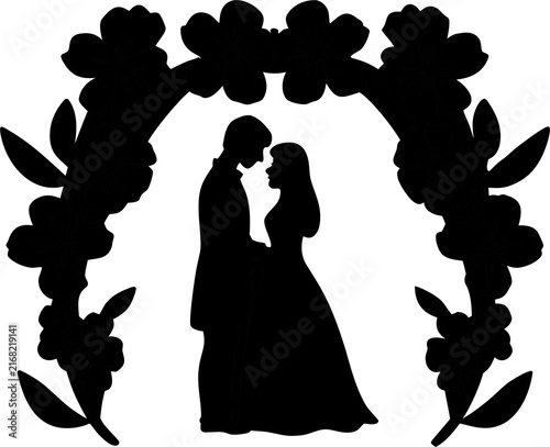 Cuadro en lienzo Romantic couple silhouette surrounded by delicate flowers