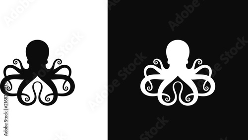 Octopus logo. Abstract octopus on white and black background