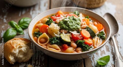 Vegetable soup bowl close up