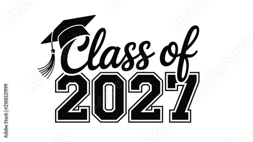 Class of 2021 graduation lettering with academic cap and celebration design