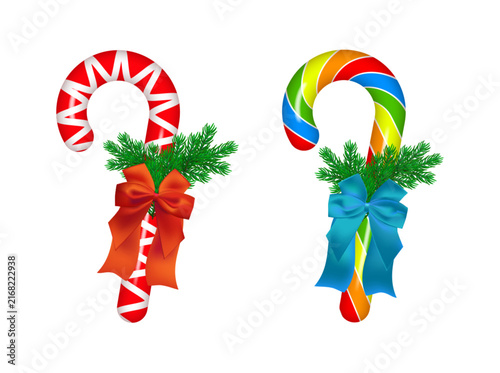 Realistic Candy Canes on White background