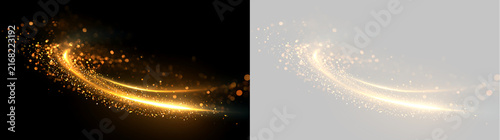Fotografía Sweeping golden light streak with shining glitter particles