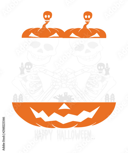 Fotografie Spooky skeletons and jack-o'-lanterns create a haunting happy halloween scene