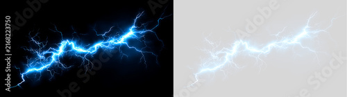 Obraz na plátně Intense blue electric lightning blast and energy spark