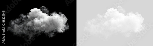 Obraz na płótnie Isolated white cloud cutout on transparent and black background