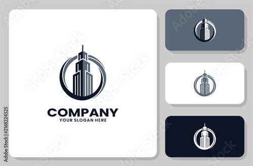 Modern Skyscraper Building Logo Design Concept for Real Estate and Construction Business