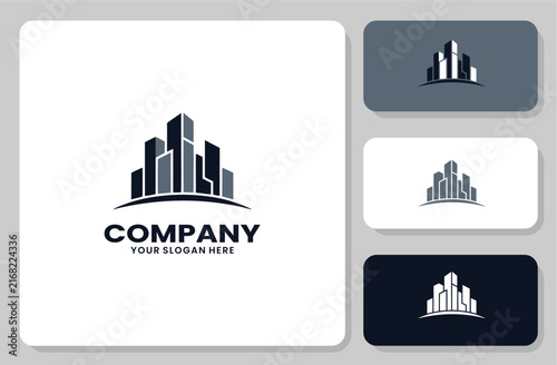 Modern City Skyline Real Estate Logo Design Vector Template