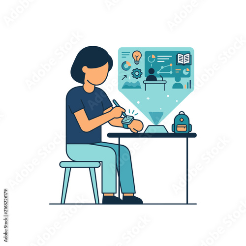A student uses a digital device to study educational data online