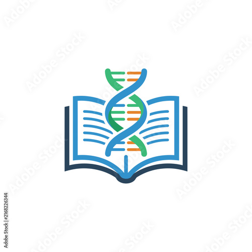 A stylized icon showing a double helix rising from an open book