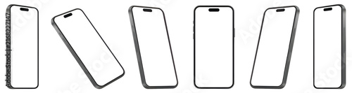 Modern Smartphone Blank Screen Mockup Set Various Angles PNG Stock Image