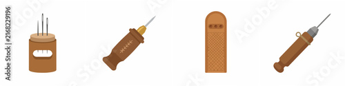 фотографія Vector Illustration Set of Leather Crafting Tools Including Awls Needles and Lea