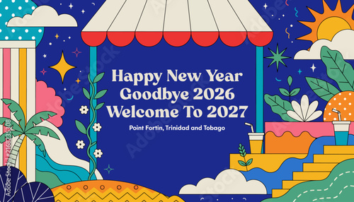 Happy New Year celebration background 2027, colorful tropical design