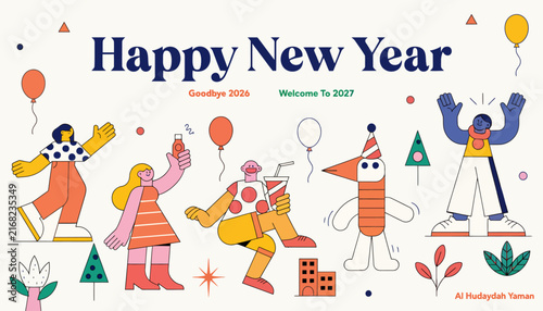 happy new year celebration, people dancing and having fun