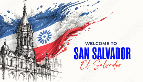 Welcome to San Salvador, El Salvador cityscape with flag