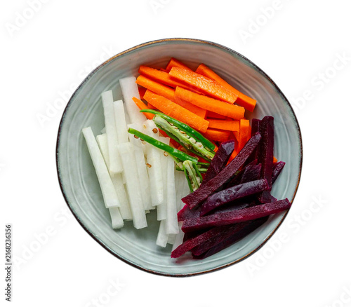 Obraz na plátně radish (daikon), carrots, beetroot, and green chilies