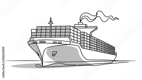Konstfotografi Black and white line art illustration of a large cargo container ship sailing on