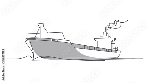 Canvas Print Single continuous line drawing of a large cargo ship sailing on the ocean isolat