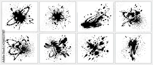 Set of Black Ink Splatter and Splashes on Transparent Background