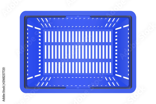 Blue Plastic Shopping Basket Isolated on White Background Top View
