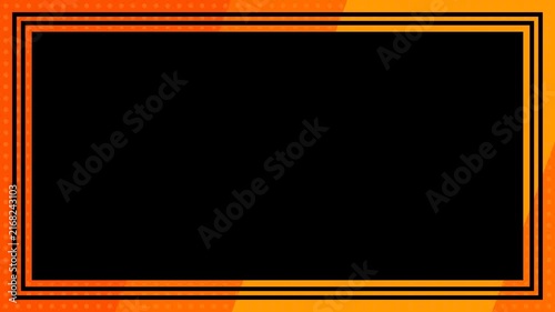 Orange and black graphic frame with halftone dot pattern and central copy space