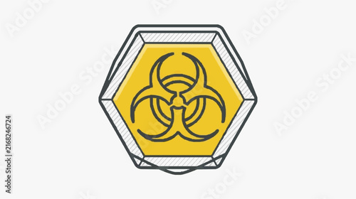 Biohazard Warning Icon Sketch Style Yellow Hexagonal Symbol with Black Circles