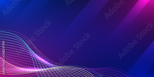 Digital neon light wave on dark gradient background for futuristic concept. Design for business big data smart technology and AI background.