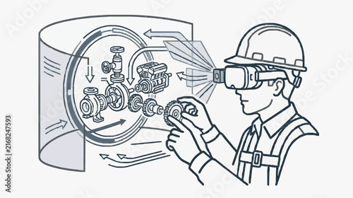 Augmented Reality Technician Assembling Engine Components with Virtual Gear Display