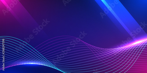 Digital wave on blue and violet background with light beam. Design for technology science cyber business and big data smart.