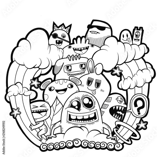 Картината върху платно Funny Monsters Doodle Party