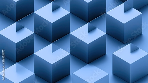 Obraz na płótnie Abstract blue cubes with light shadows create a repeating geometric pattern